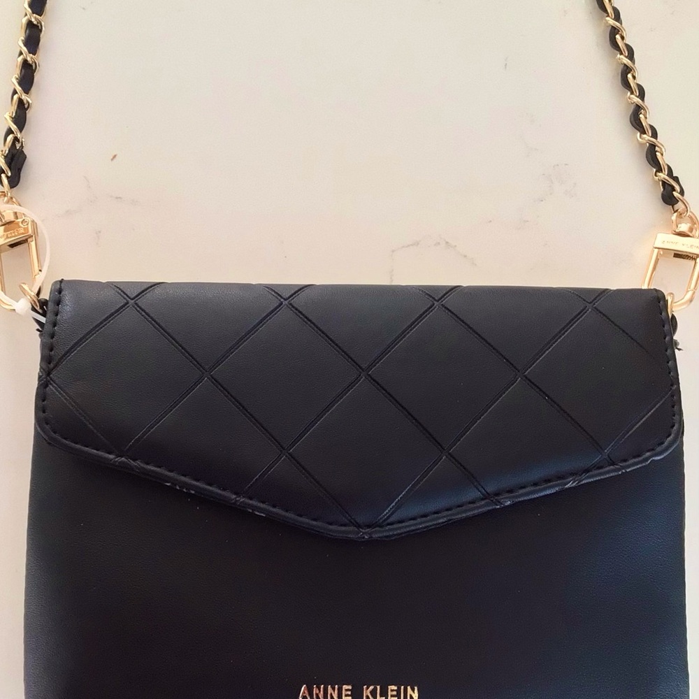 New Anne Klein Black Quilted Wristlet Clutch